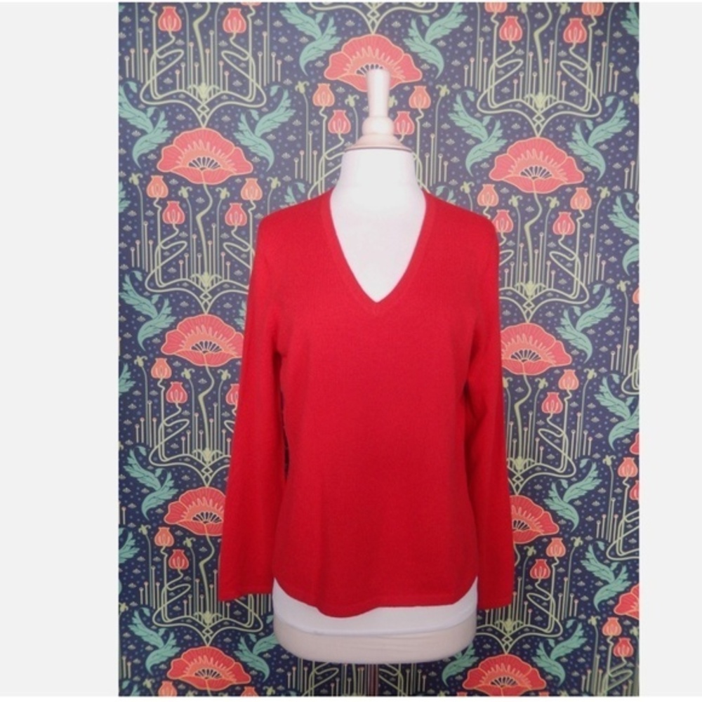 Lands' End Petites 100% Cashmere Red V-Neck Sweater New LP